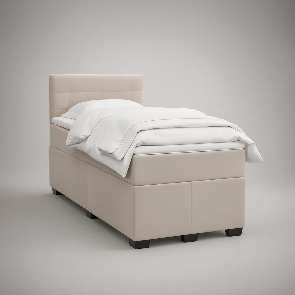 Twin 39 x 75 in Cream Polyester Upholstered Platform Bed with Padded Headboard