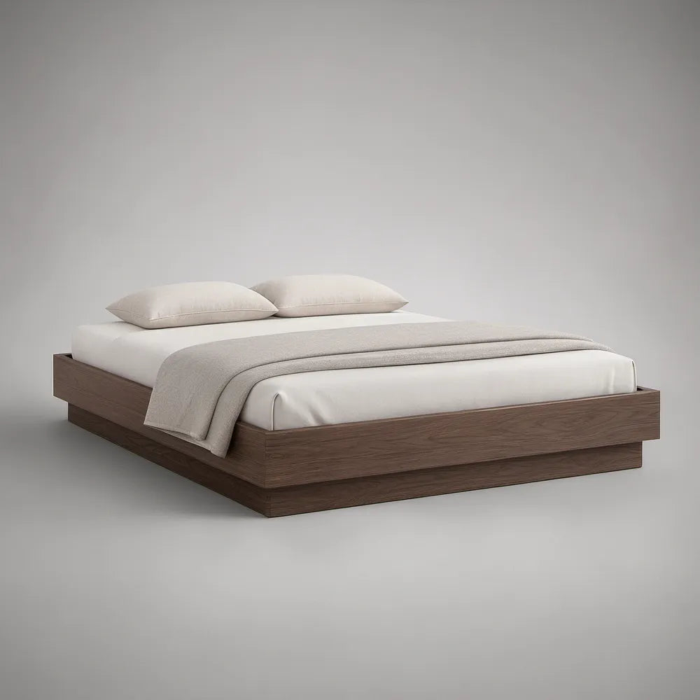 Queen Low-Profile Platform Bed Frame, Walnut Brown, 84 x 64 x 14 in