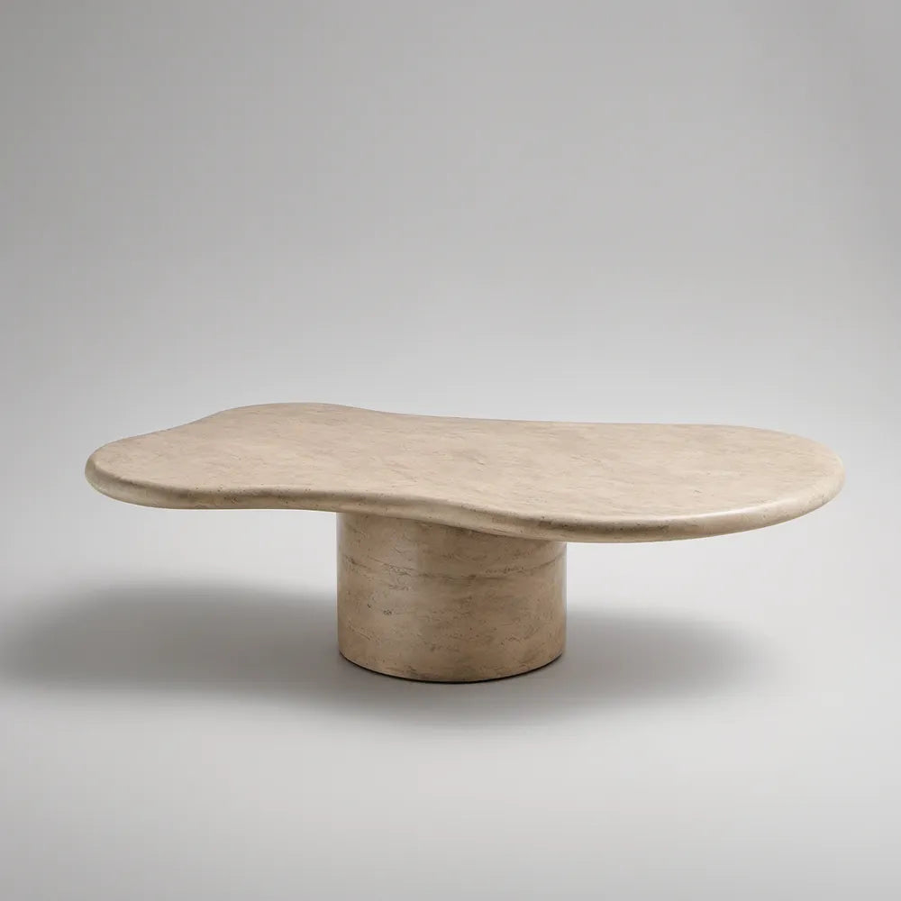 Beige Oval Travertine Coffee Table, 47.2 x 23.6 x 15.7 in