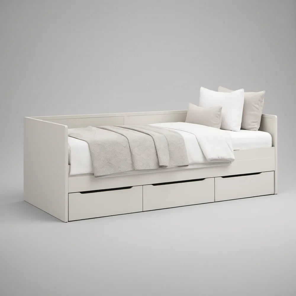 White Twin Storage Daybed Frame with 3 Drawers, 78 x 42 x 30 in