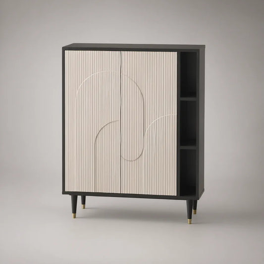 Modern Black and Cream Storage Cabinet with 2 Doors and 3 Open Shelves, 35.4 x 15.7 x 47.2 in