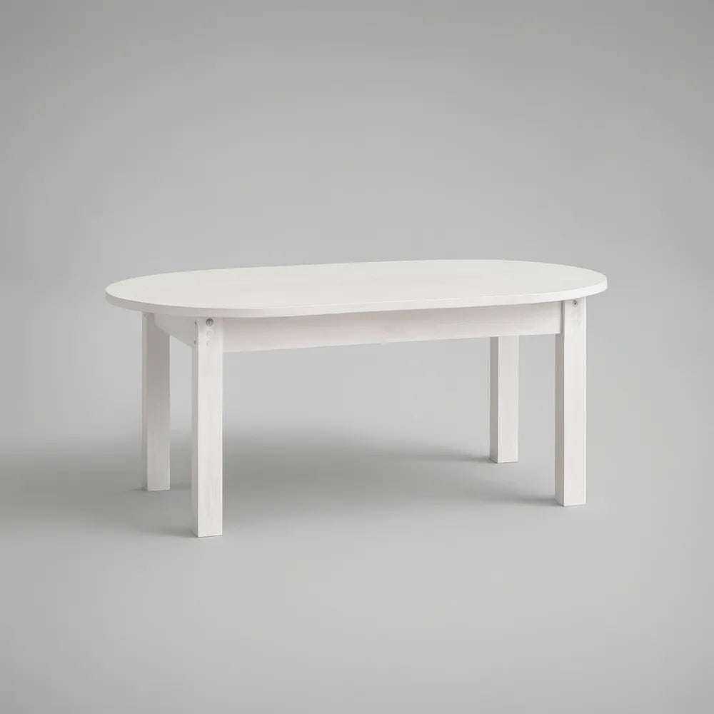 White Oval MDF and Solid Pine Coffee Table, 47.2 x 23.6 x 17.7 in