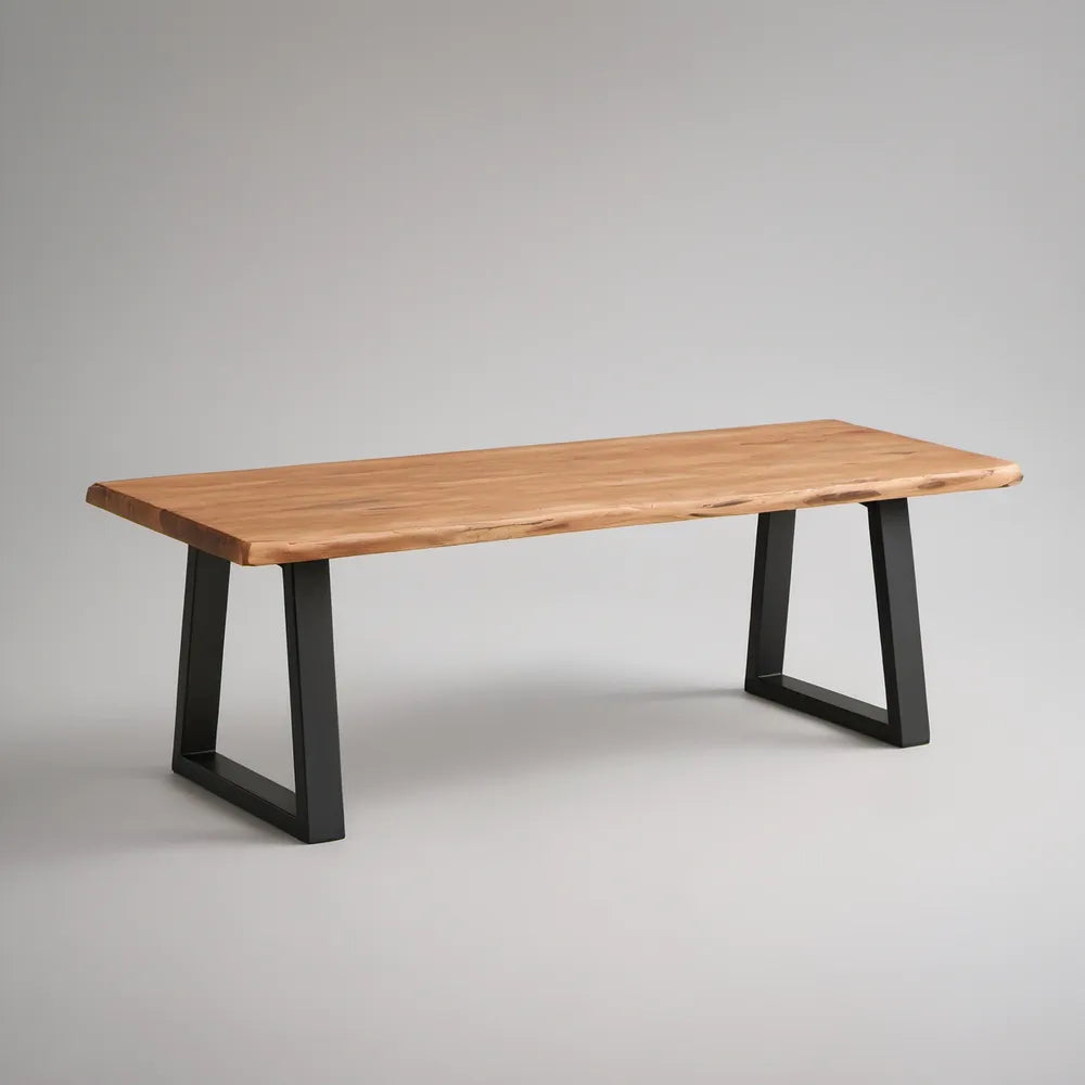 Live Edge Coffee Table, Solid Acacia Wood Top with Black Steel Legs, Natural Brown/Black, 47.24 x 23.62 x 17.72 in