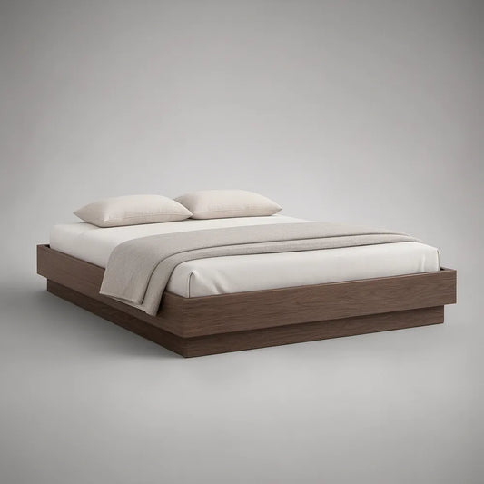 Queen Low-Profile Platform Bed Frame, Walnut Brown, 84 x 64 x 14 in