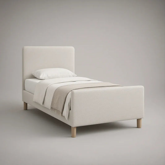 Twin Upholstered Platform Bed with Headboard and Footboard, 40 x 80 in, Beige/Natural Brown