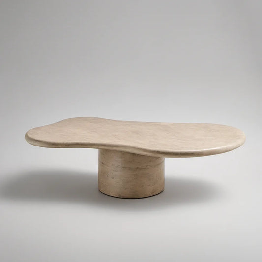Beige Oval Travertine Coffee Table, 47.2 x 23.6 x 15.7 in