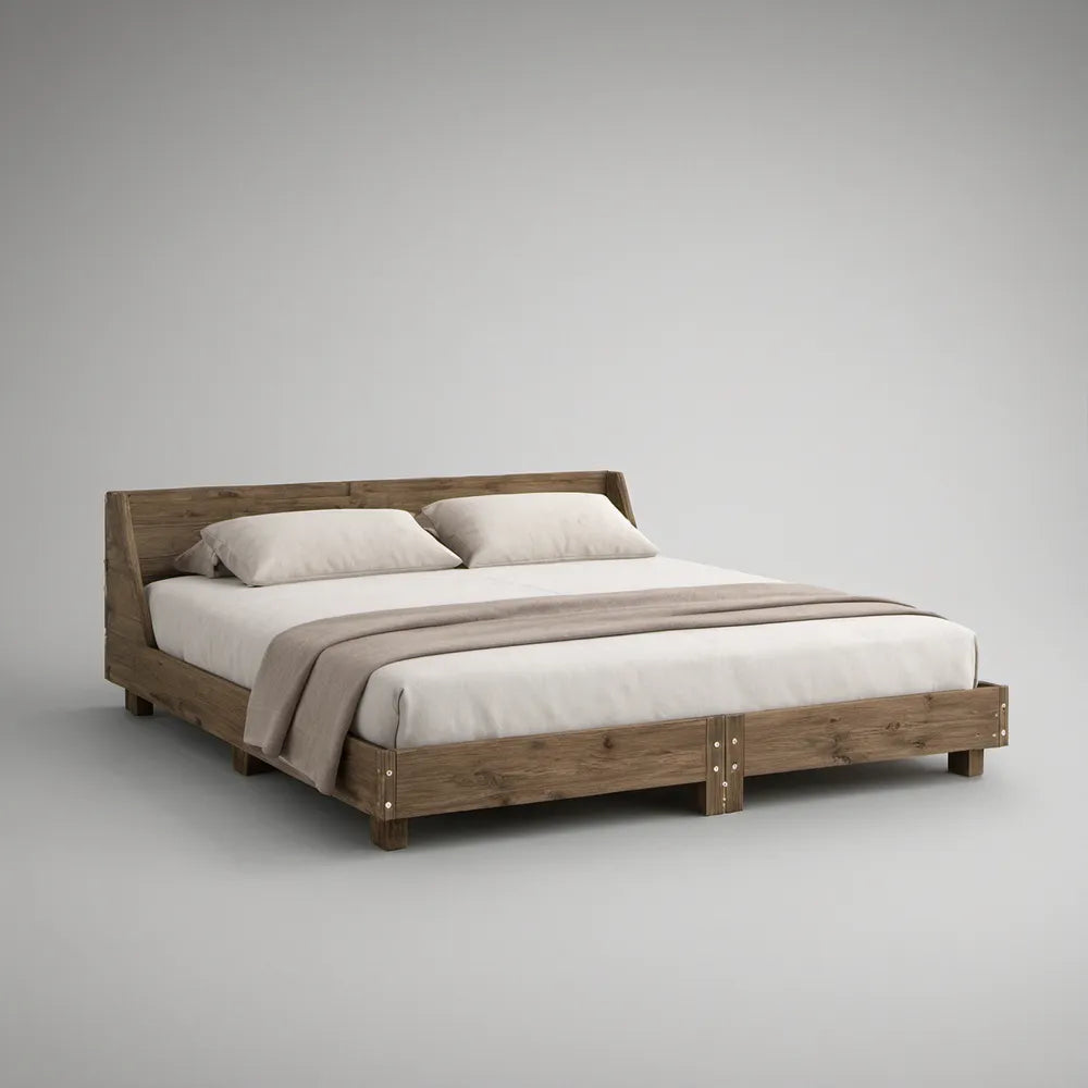 Rustic Brown Solid Pine Wood Queen Platform Bed Frame, 86 x 64 x 34 in