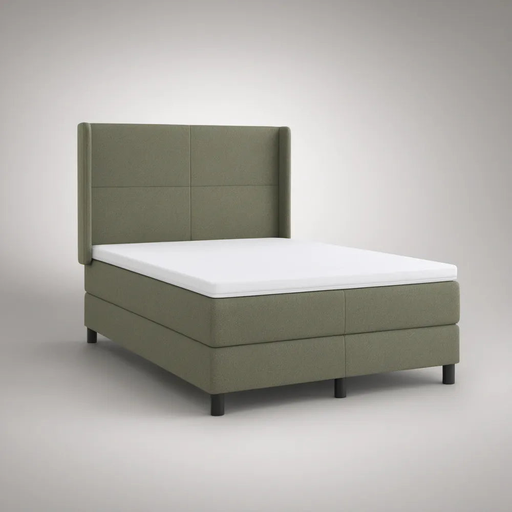 Queen Upholstered Platform Bed Frame, Olive Green/Black, 84 x 63 x 48 in