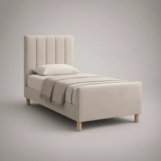 Cream Twin Upholstered Bed Frame with Channel-Tufted Headboard, 42 in W x 80 in L x 48 in H